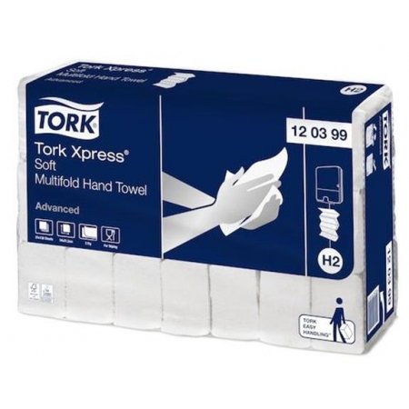 Papierové utierky, Interfold, 2-vrstvové, 136 útržkov, H2 systém, Advanced, TORK "Xpress Soft Multifold", biela