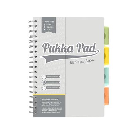 Špirálový zošit, B5, PUKKA PAD "Study book", sivá