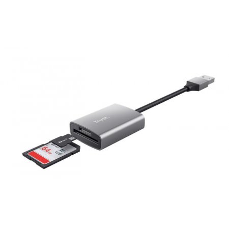 Čítačka kariet, pre SD + MicroSD kartu, USB 3.2 gen1, "TRUST Dalyx", strieborná