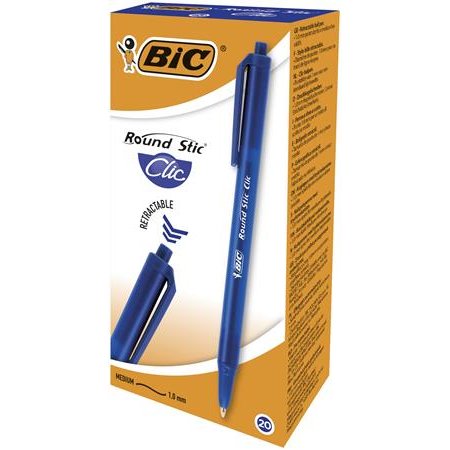 Guľôčkové pero, 0,32 mm, stláčací mechanizmus, BIC "Round Stic Clic", modré