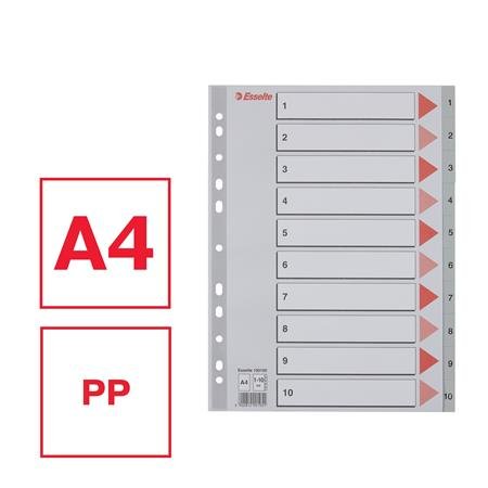 Register, plastový, A4, 1-10, ESSELTE, sivá