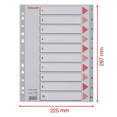 Register, plastový, A4, 1-10, ESSELTE, sivá