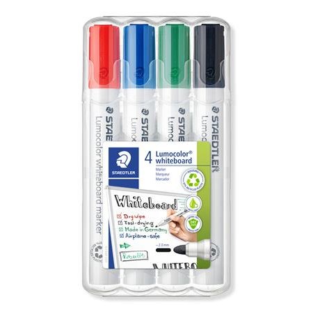 Popisovač na tabule, sada, 2 mm, kužeľový hrot, STAEDTLER "Lumocolor 351", 4 rôzne farby