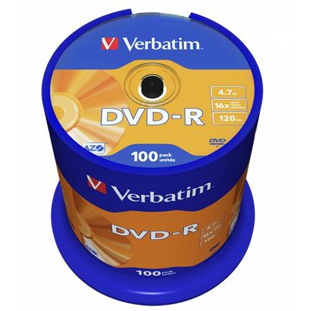 DVD-R disk, AZO, 4,7GB, 16x, 100 ks, cake box, VERBATIM