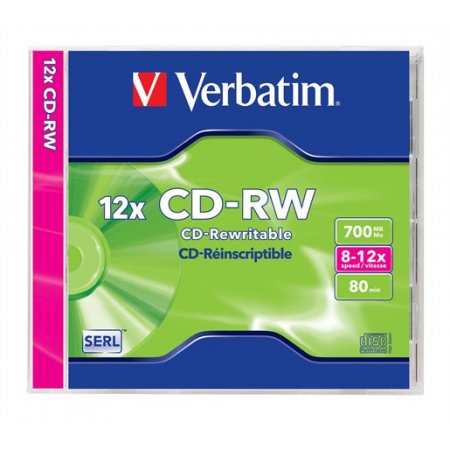 CD-RW disk, prepisovateľný, SERL, 700MB, 8-12x, 1 ks, klasický obal, VERBATIM