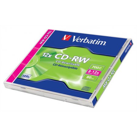 CD-RW disk, prepisovateľný, SERL, 700MB, 8-12x, 1 ks, klasický obal, VERBATIM