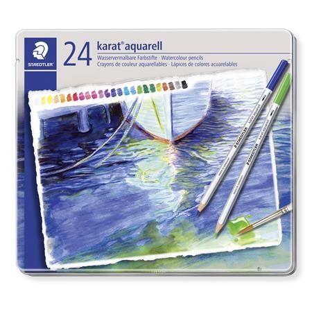 Akvarelové ceruzky, sada, šesťhranné, plechová krabička STAEDTLER "Karat® aquarell 125", 24 rôznych farieb