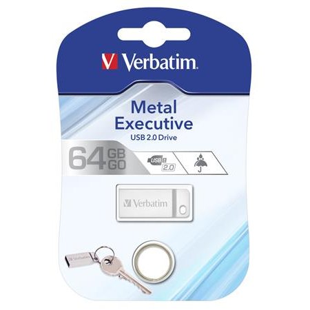 USB kľúč, 64GB, USB 2.0,  VERBATIM "Executive Metal", strieborná