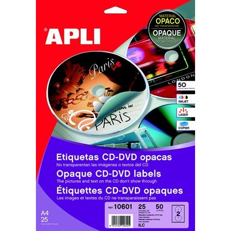 Etikety, na CD/DVD, A4, matné, APLI "Mega"