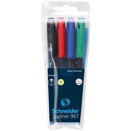 Liner, sada, 0,4 mm, SCHNEIDER "Topliner 967", 4 rôzne farby