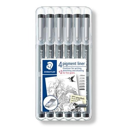 Liner, sada, STAEDTLER "Pigment Liner 308", 4+2 ks, čierna