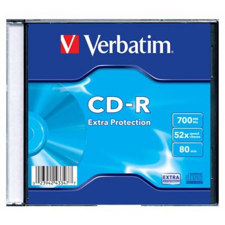 CD-R disk, 700 MB, 52x, 1 ks, tenký obal, VERBATIM "DataLife"