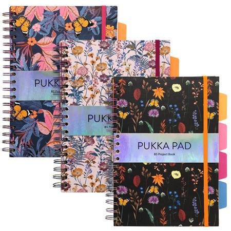 Špirálový zošit, B5, linajkový, 100 listov, PUKKA PAD "Project Book Bloom", rôzne vzory