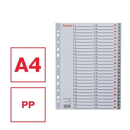 Register, plastový, A4, 1-54, ESSELTE, sivý