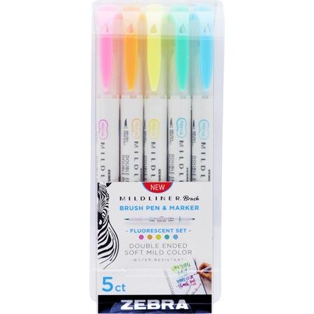 Fixky, sada, obojstranné, ZEBRA "Mildliner Fluorescent", 5 farieb