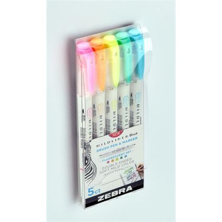 Fixky, sada, obojstranné, ZEBRA "Mildliner Fluorescent", 5 farieb