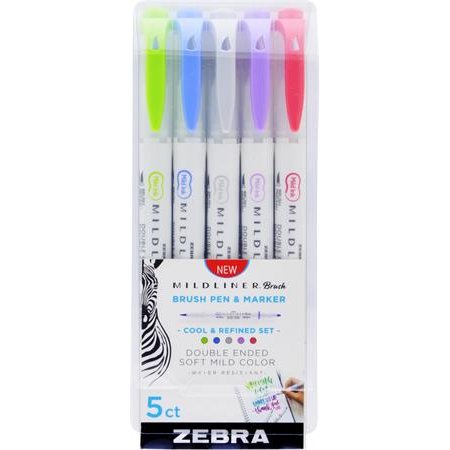 Fixky, sada, obojstranné, ZEBRA "Mildliner Cool & Refined", 5 farieb