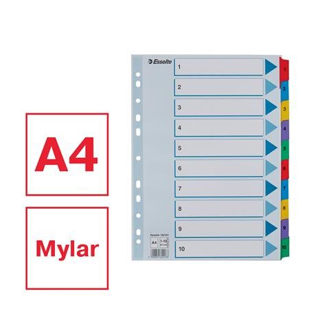 Register, kartón, A4, 1-10, ESSELTE "Mylar"