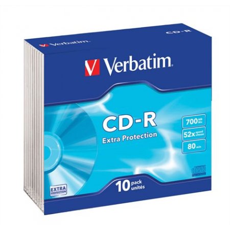 CD-R disk, 700 MB, 52x, 10 ks, tenký obal, VERBATIM "DataLife"