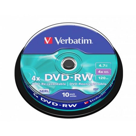 DVD-RW disk, prepisovateľný 4,7GB, 4x, 10 ks, cake box, VERBATIM