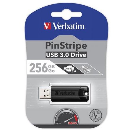 USB kľúč, 256GB, USB 3.2, VERBATIM "Pinstripe", čierna