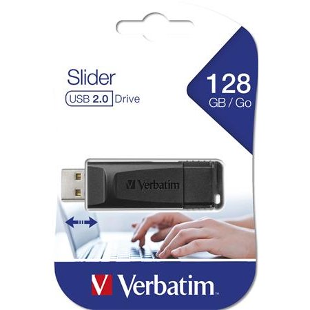 USB kľúč, 128GB, USB 2.0, VERBATIM "Slider", čierny