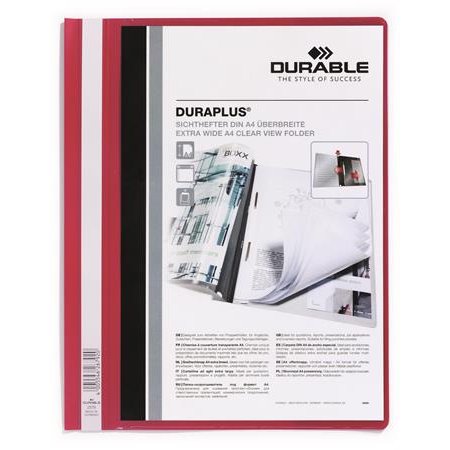 Rýchloviazač, A4, široký, priehľadné vrecko, DURABLE "DURAPLUS®", červený