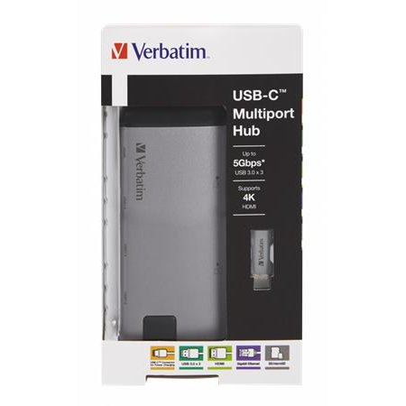 USB HUB, USB-C/USB 3.0/HDMI/Ethernet/SD/microSD, VERBATIM