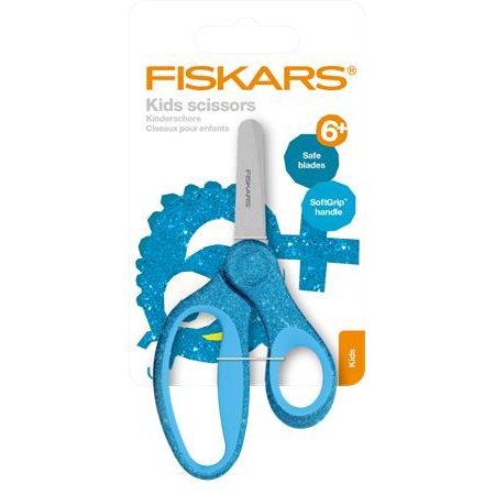 Nožnice, školské, 13 cm, FISKARS "Glitter Kids", modrá