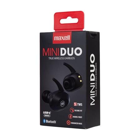 Slúchadlá, bezdrôtové, Bluetooth 5.0, s mikrofónom, MAXELL "Mini Duo", čierna