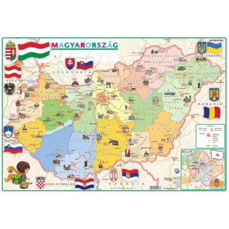 Podložka na stôl, "Administratíva Maďarska/Geografická mapa - Magyaro. közigaz./domborzata" gyerekeknek - výrobok v MJ