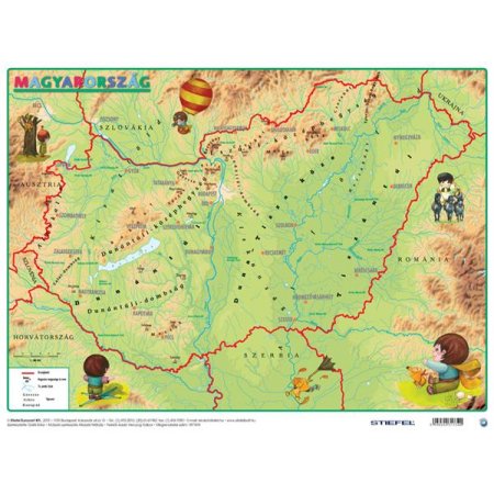 Podložka na stôl, obojstranná, A3,"Gyerek MO közigazgatás/domborzat - Samospráva/Geografická mapa Maďarska -výrobok v MJ