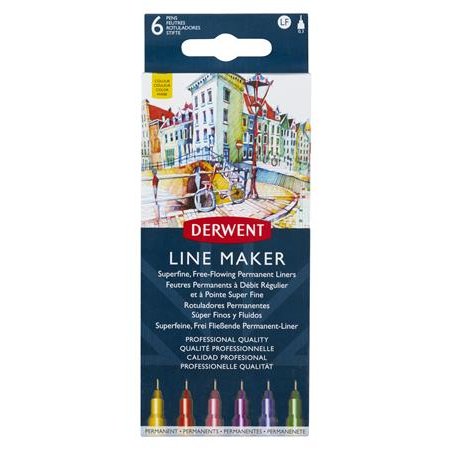 Liner, sada, 0,3 mm, DERWENT "Line Marker", 6 rôznych farieb