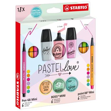 Sada písacích potrieb, STABILO, "Mini World Pastellove", 18 rôznych farieb