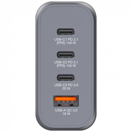 Sieťová nabíjačka, 2xUSB-C PD (140W), USB-C PD (20W), USB-A QC 3.0, EU/UK/US, GaN, VERBATIM