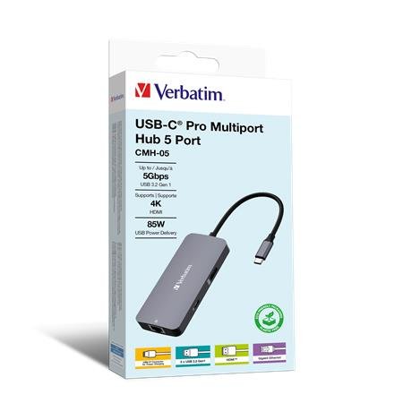 USB HUB, USB-C PD/1xHDMI/1xRJ45/2xUSB-A 3.2 Gen1, VERBATIM