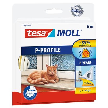 Samolepiaca tesnenie s profilom P, 9 mm x 6 m, TESA "tesamoll®, biela