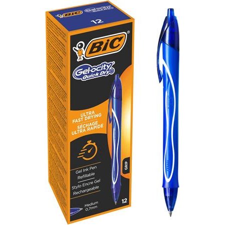 Gélové pero, 0,3 mm, stláčací mechanizmus, BIC "Gel-ocity Quick Dry", modré