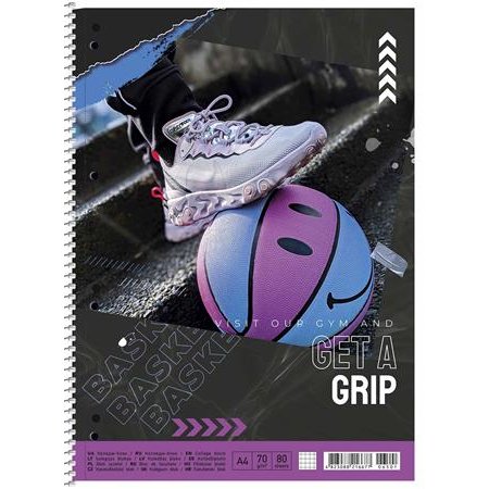 Špirálový zošit, A4+, štvorčekový, 80 listov, SHKOLYARYK "Get a grip", mix