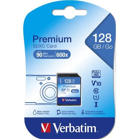 Pamäťová karta, SDXC, 128GB, CL10/U1, 90/10 MB/s, VERBATIM "Premium"