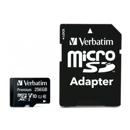 Pamäťová karta, microSDXC, 256GB CL10/U1, 90/10 MB/s, adapter, VERBATIM "Premium"