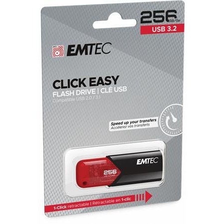 USB kľúč, 256GB, USB 3.2, EMTEC "B110 Click Easy", čierna-červená