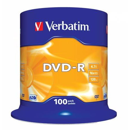 DVD-R disk, AZO, 4,7GB, 16x, 100 ks, cake box, VERBATIM