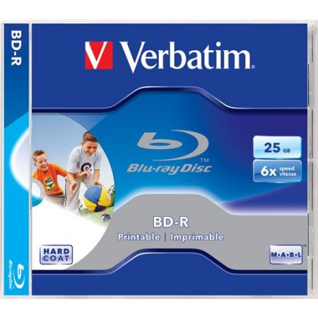 BD-R Blu-Ray disk, potlačiteľný, 25GB, 6x, 1 ks, klasický obal, VERBATIM