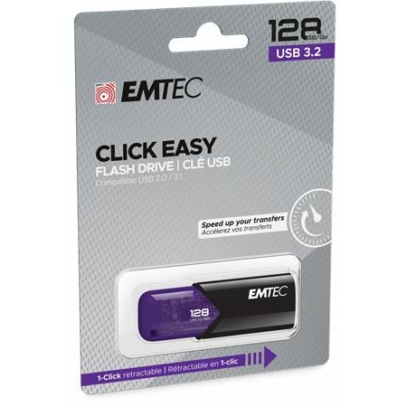 USB kľúč, 128GB, USB 3.2, EMTEC "B110 Click Easy", čierna-fialová