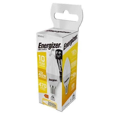 LED žiarovka, E14, sviečka, 4,9W (40W), 470lm, 3000K, ENERGIZER