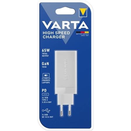 Sieťová nabíjačka, 1xUSB, 2x USB-C výstup, 65W, VARTA "High Speed"