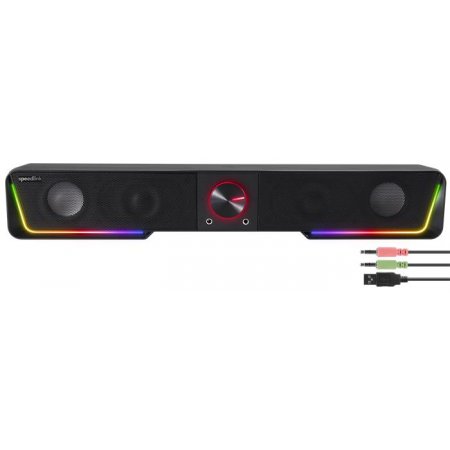 Reproduktor, 12W, 2x3.5 mm jack + USB-A, SPEEDLINK "GRAVITY RGB Stereo Soundbar", čierna