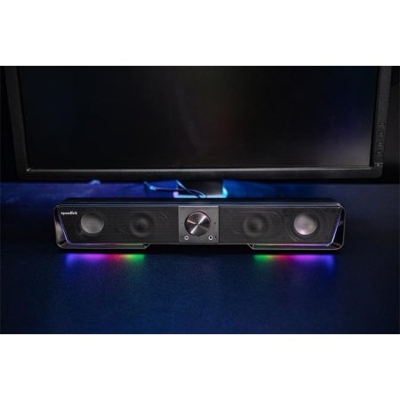 Reproduktor, 12W, 2x3.5 mm jack + USB-A, SPEEDLINK "GRAVITY RGB Stereo Soundbar", čierna