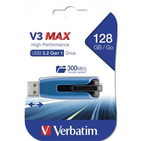 USB kľúč, 128GB, USB 3.2, 175/80 MB/sec, VERBATIM "V3 MAX", modro-čierna